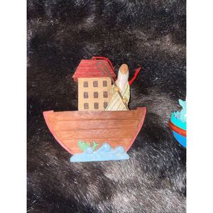 Lot of 3 Noah's ark Christmas ornaments animals ark